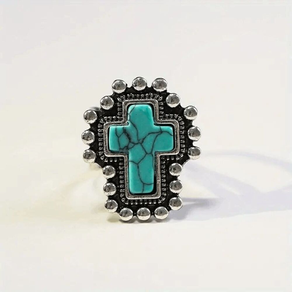 Western Turquoise Cross Adjustable Ring